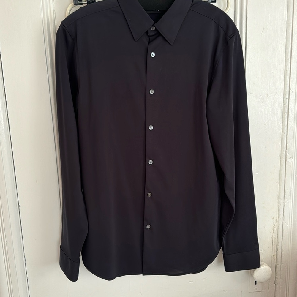 Theory Sylvain mens shirt in Structure Knit-Eclipse, size Medium